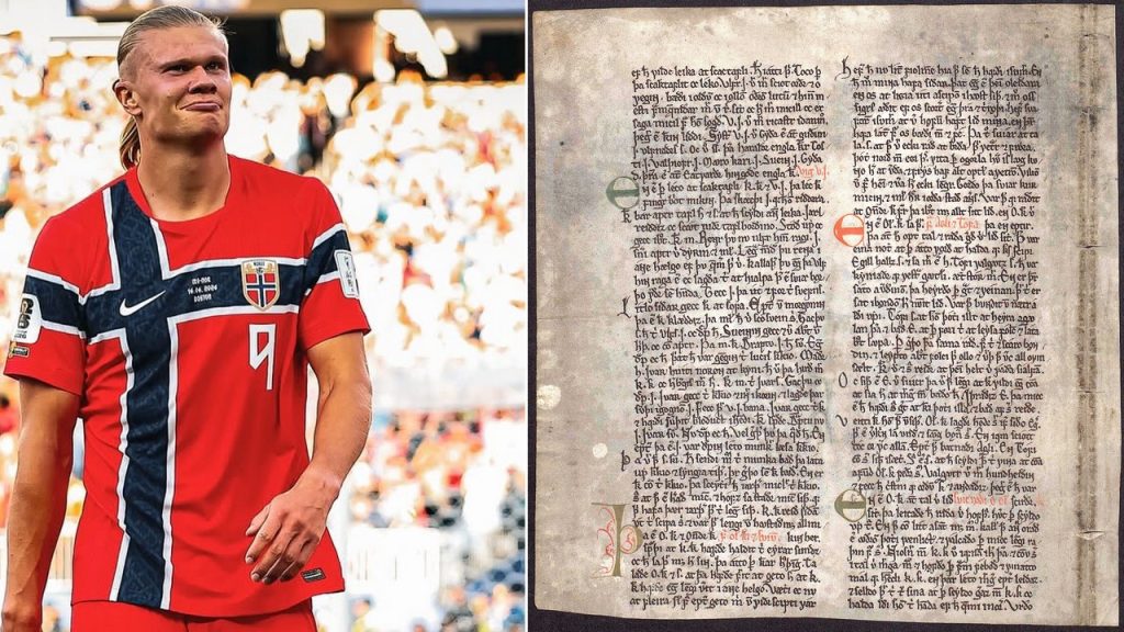 Erling Haaland norvég labdarúgó és a Heimskringla, a viking sagák gyűjteménye
